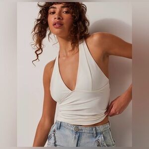 Free People Still Here Halter Crop Top in White Athleisure Y2K NWT XS